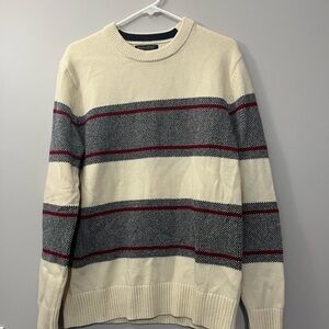 Men's Cream and Gray Striped Sweater